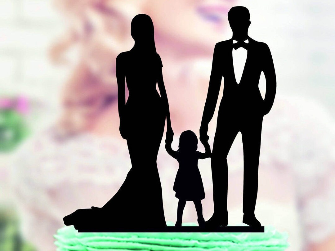 Love Family Wedding Cake Topper, Bride and Groom With Little Girl, Kids ...
