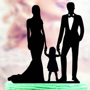Love Family Wedding Cake Topper, Bride and Groom with little Girl, Kids Silhouettes, Cake Toppers , Laser Cut, Acrylic Cake Topper