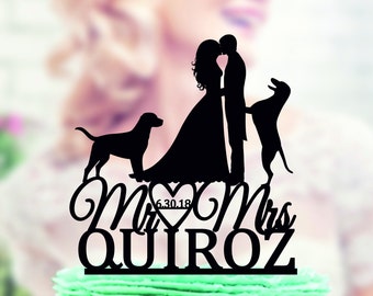 Dog Wedding Cake Topper: Personalized Pet Silhouette, Custom Date