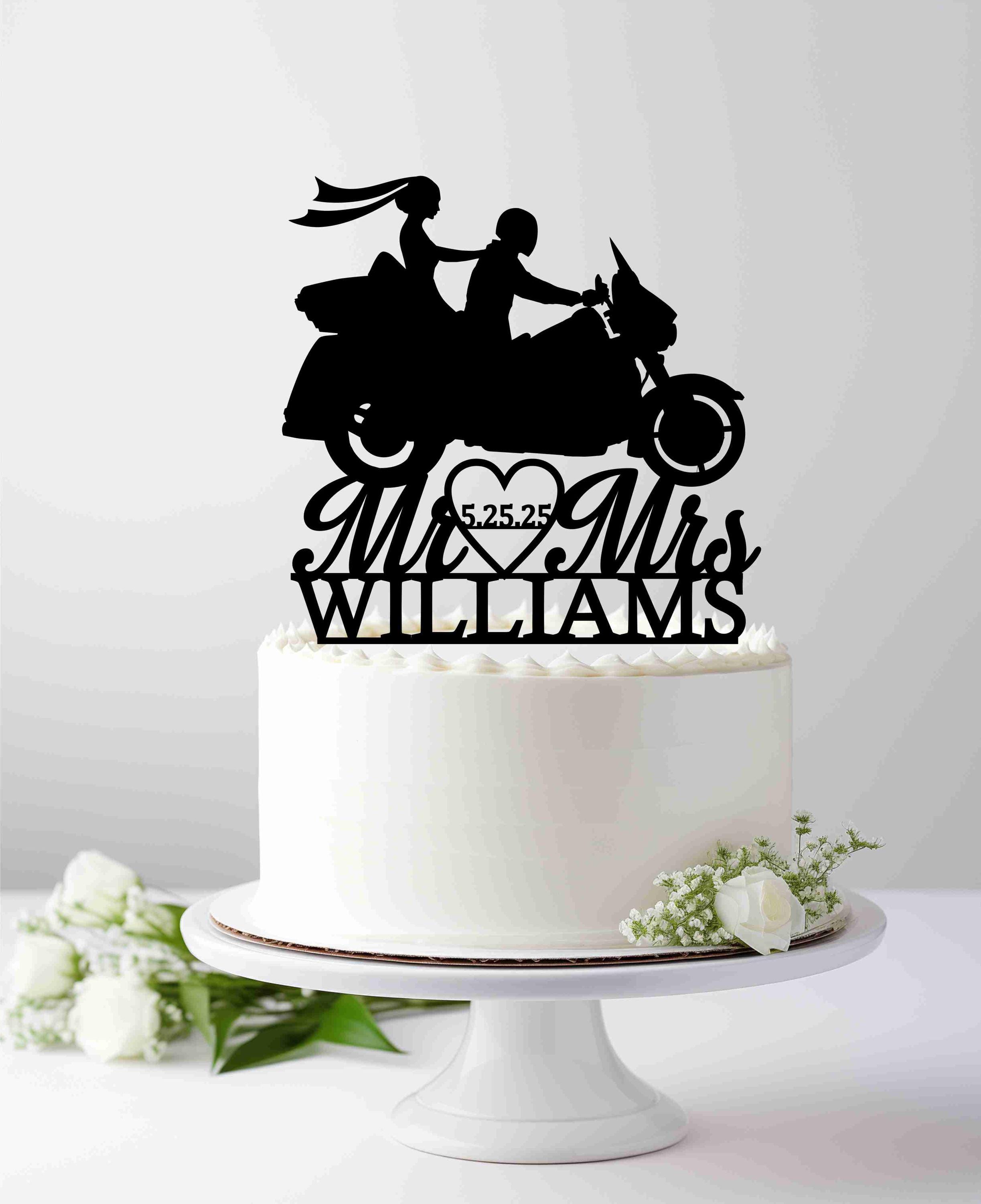 Motorcycle Trike Wedding Cake Topper With Date, Groom and Bride on ...