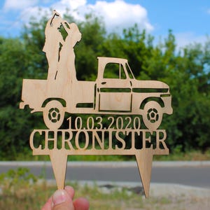 Trucker Wedding Cake Topper, Pick up truck wedding cake topper with Bride and Groom, Driver Cake Topper, Mr & Mrs Topper, Last Name and date image 5