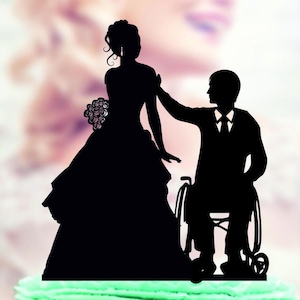 Wheelchair Wedding Cake Topper, Groom in Wheelchair, Wedding Cake Topper Silhouette, Acrylic Cake Topper , Bride Groom Topper