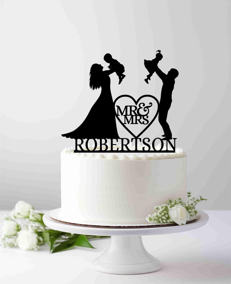 Family Wedding Cake Topper, Bride and Groom With Little Girl and Boy ...