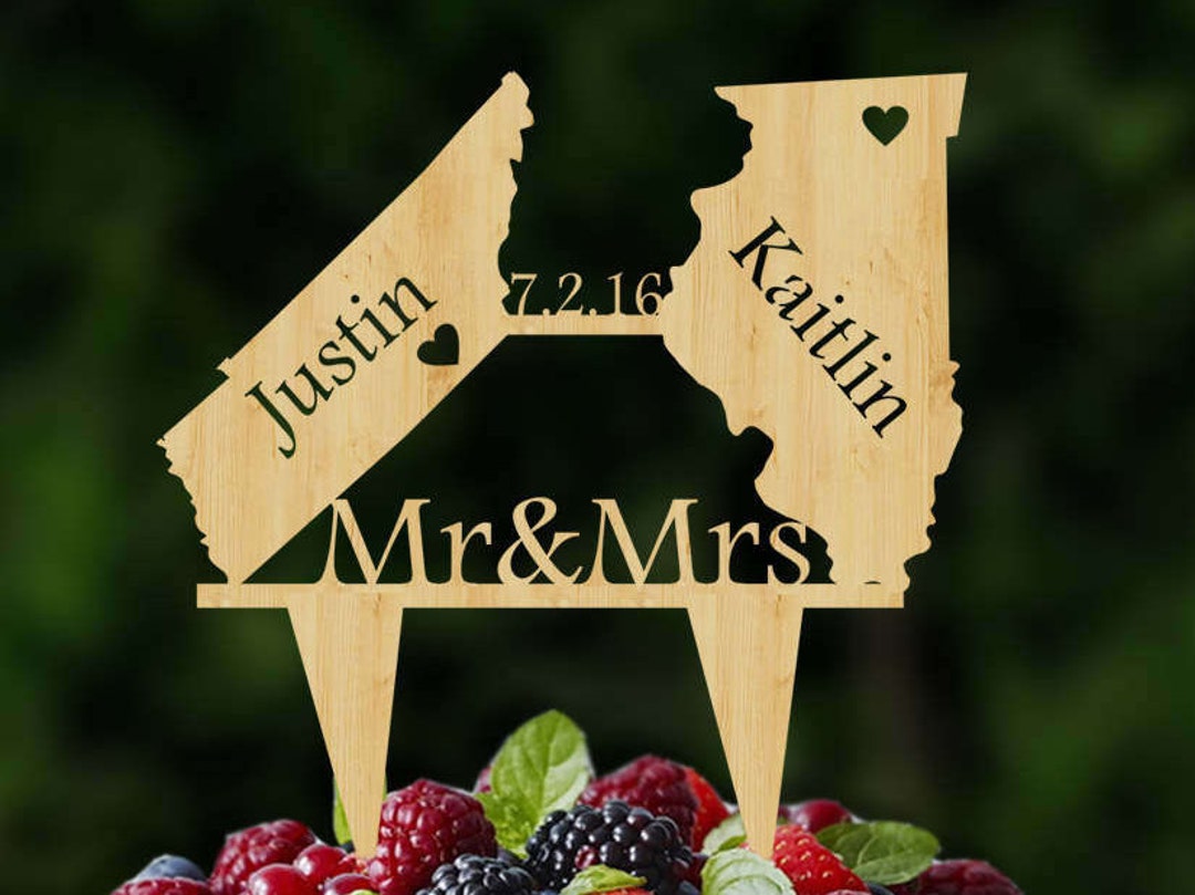 Wedding Cake Topper USA States Rustic Cake Topper Etsy