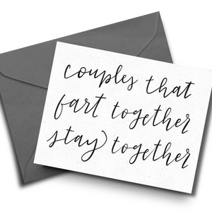 Parejas que se tiran pedos juntas permanecen juntas tarjeta de felicitación / Imprimible / Descarga instantánea / Tarjeta divertida del Día de San Valentín / Tarjeta de felicitación humorística