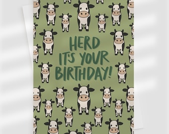 herd it's your birthday | cute cow birthday card | farm animal card