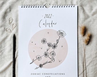 2022 Zodiac and Constellation Signs Calendar/Birth Flower Calendar/Planner/Wall Calendar/Astrology Calendar/Star Calendar/Lunar Calendar