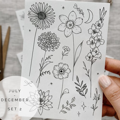 Birth Flowers Temporary Tattoos/ Birth Month Flower Tattoos/ Etsy UK