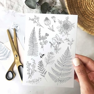 Temporary Fern Tattoos/Wildflower Tattoos/ Botanical Tattoos/ Boho Gifts/ Temporary Tattoo Set /Fake Tattoos/Waterproof Flower Herbs Tattoos