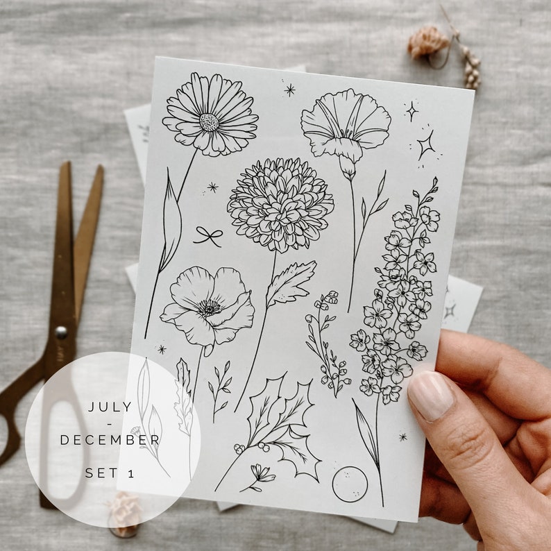 Birth Flowers Temporary Tattoos/ Birth Month Flower Tattoos/ Etsy UK