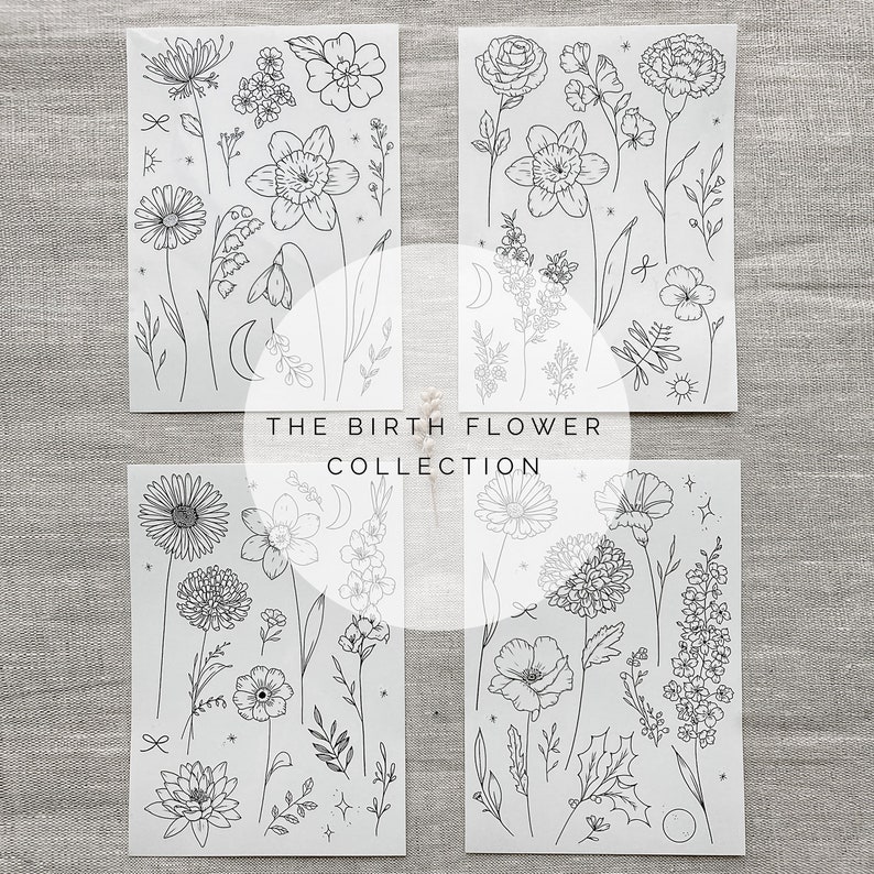 Birth Flowers Temporary Tattoos/ Birth Month Flower Tattoos/ Etsy