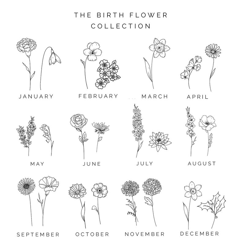 Birth Flowers Temporary Tattoos/ Birth Month Flower Tattoos/ Etsy