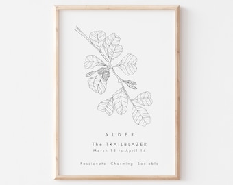 Celtic Alder Tree Print/Tree Astrology Print/Celtic Zodiac Print/Birthday Gift/Home Decor Wall Art/Star Sign/Celestial Art/Birth Month Tree