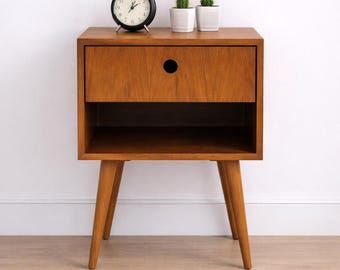 Nightstand, night stand, bedside table, bed side table, side table with one drawer, scandinavian design, mid century modern, retro