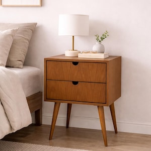 Set van twee nachtkastjes / bijzettafels / bijzettafels met twee lades / dressoirs / kamermeubels / Scandinavisch / mid-century modern / retro