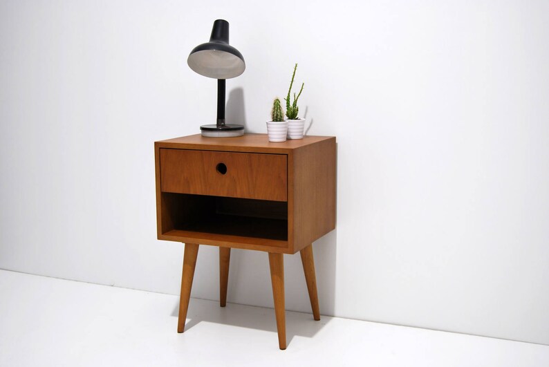 Mid Century Bedside Table Nightstand With Drawer Bedroom Image 0