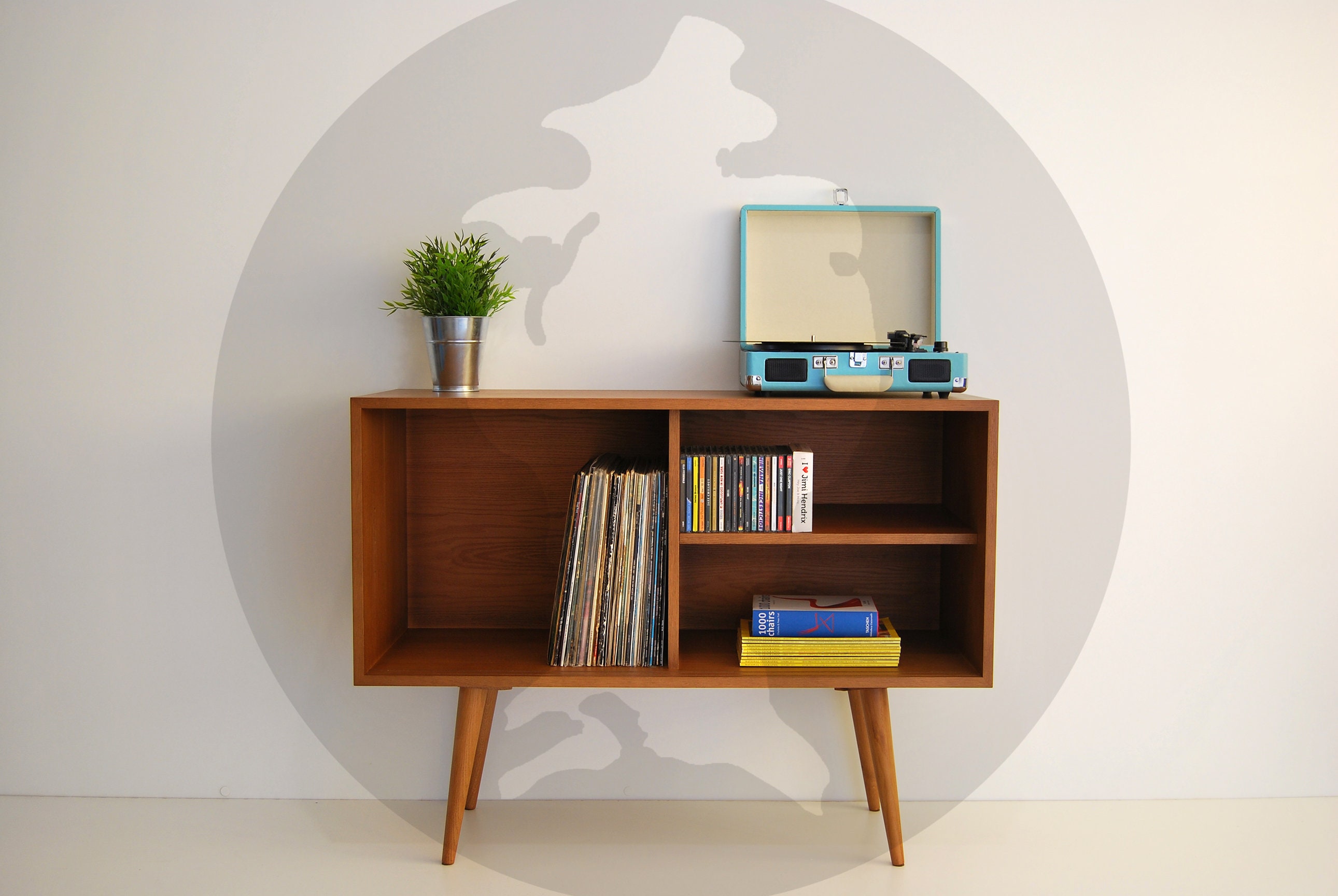 Vinyl Record Storage Mid Century Modern Sideboard Media Etsy