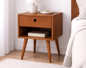 Pair of Nightstand, night stand, bedside table, bed side table, side table with one drawer, scandinavian design, mid century modern, retro