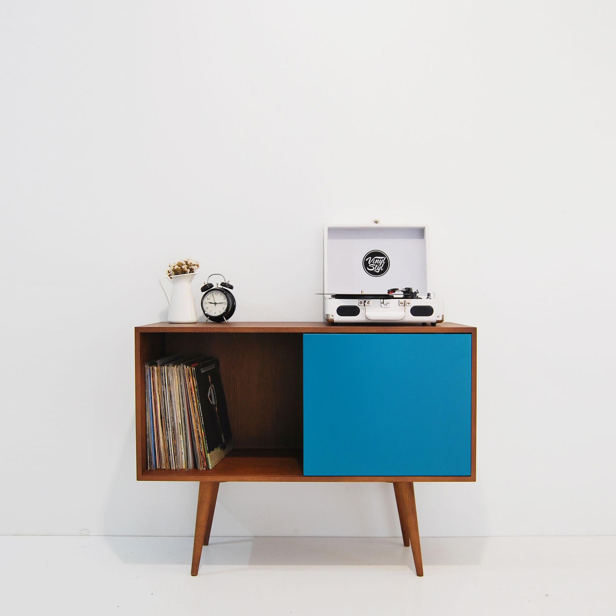 Rangement Pour Disques Vinyles Avec Une Porte Coulissante/Console Multimédia Armoire À Buffet Milieu Du Siècle Style Nordique