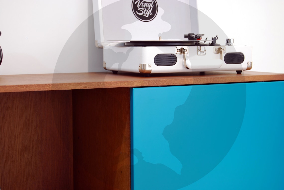 Vinyl Record Storage With One Sliding Door Mid Century Modern Etsy