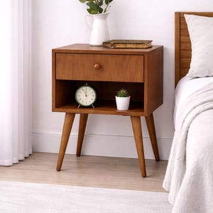 Nachtkastje, nachtkastje, nachtkastje, nachtkastje, bijzettafel met één lade, Scandinavisch design, mid-century modern, retro