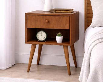 Pair of Nightstand, night stand, bedside table, bed side table, side table with one drawer, scandinavian design, mid century modern, retro