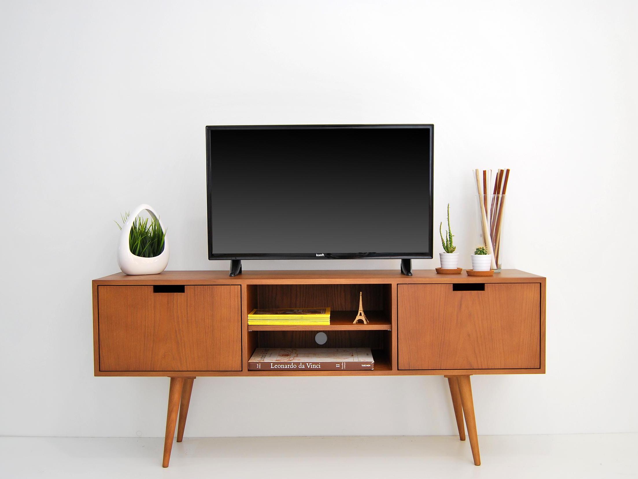 BELLEZE Tavolino Tristan Moderno Mid-Century – Noce Scuro, Con 2 Cassetti E 2 Armadi, 160 Cm