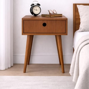 Par de mesitas de noche, mesita de noche, mesita de noche, mesa auxiliar con un cajón, diseño escandinavo, moderno de mediados de siglo imagen 1