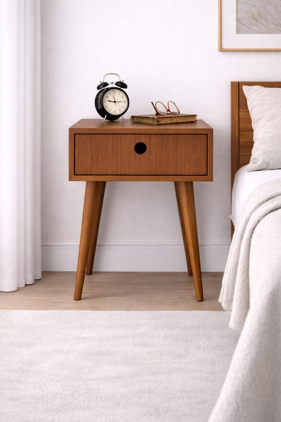 Pair of Nightstand, night stand, bedside table, bed side table, side table with one drawer, scandinavian design, mid century modern
