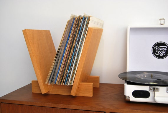 Support de stockage de disques en vinyle moderne, support en bois