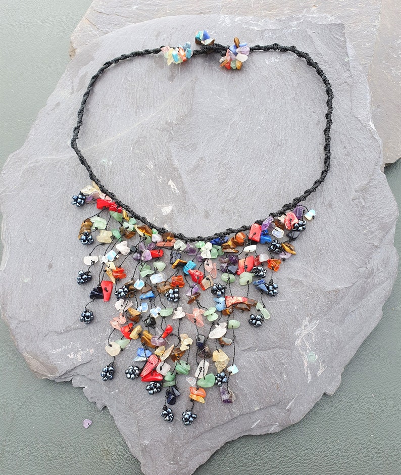 Mixed Gemstone & Hematite Beads Waterfall Necklace Hand Made Chakra Healing image 8