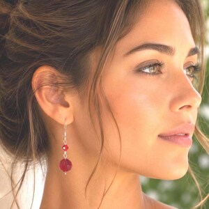 Ruby Red Swarovski Crystal Sterling Silver Dainty Drop Earrings (3.5cm)