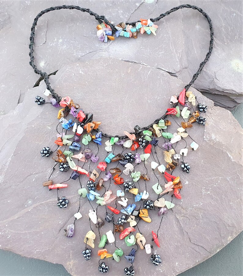 Mixed Gemstone & Hematite Beads Waterfall Necklace Hand Made Chakra Healing image 7