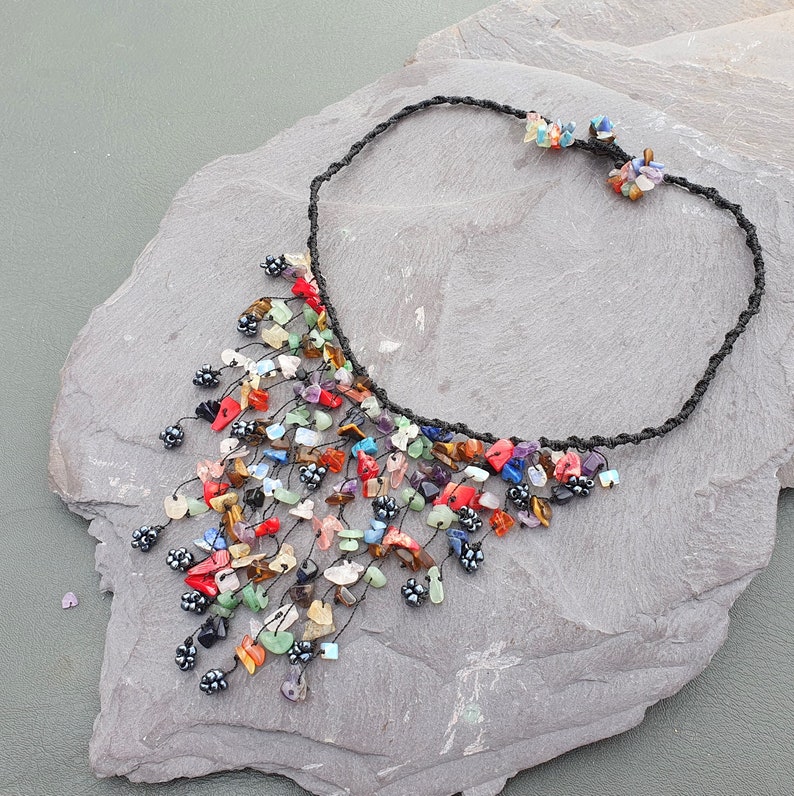 Mixed Gemstone & Hematite Beads Waterfall Necklace Hand Made Chakra Healing image 4