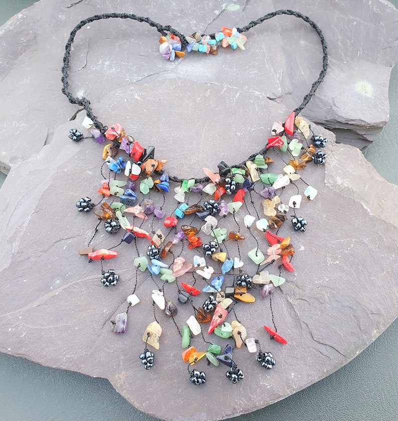 Mixed Gemstone & Hematite Beads Waterfall Necklace Hand Made Chakra Healing image 2