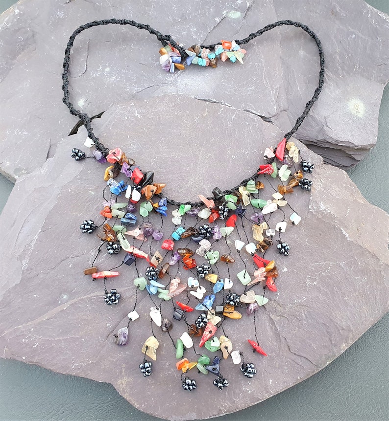 Mixed Gemstone & Hematite Beads Waterfall Necklace Hand Made Chakra Healing image 5