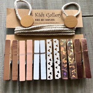 Rose gold Clothesline photo display,clothespin display, baby shower onesie display, kids Art Work Display, Photo Display, Kid&#39;s Wall Art, Cl