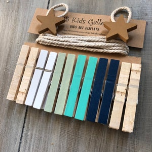 Star Beachy colored themed Clothesline photo display, baby boy onesie display, clothespin display, kids Art Work Display, Photo Display, Kid