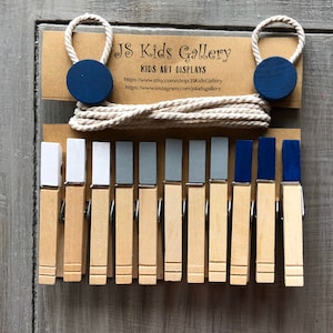 Grey and blue Art work Display, photo Hanger, kids Art Work Display, Photo Display, Kid&#39;s Wall Art, Clothespin display