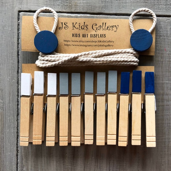 Grey and blue Art work Display, photo Hanger, kids Art Work Display, Photo Display, Kid's Wall Art, Clothespin display