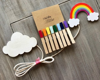 Rainbow Kids Art Display, Kids Art Display, Children's Art Work Display, Rainbow room decoration, Photo Display, Kids Wall Art, clothespin