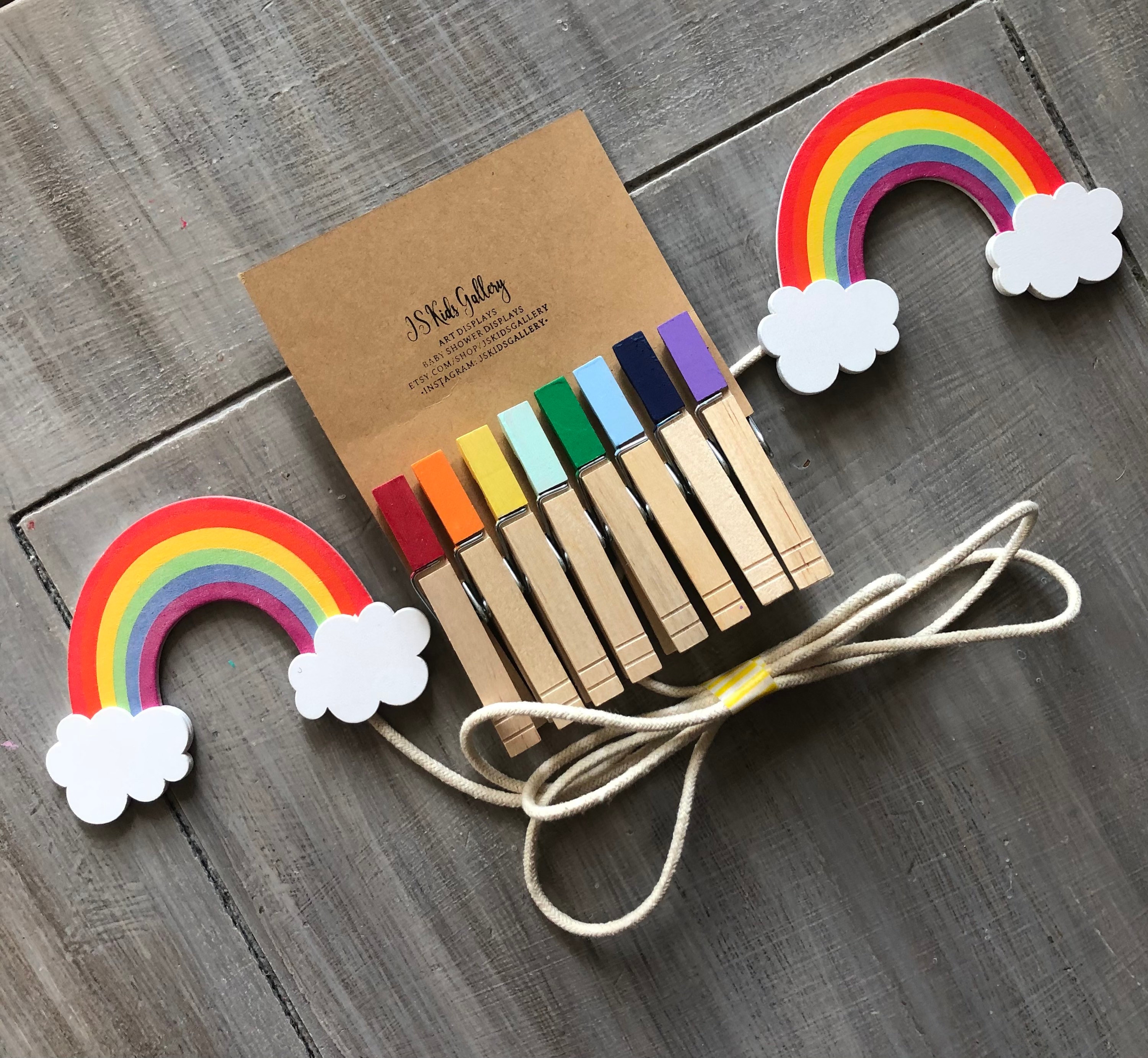 Rainbow Kids Art Display, Kids Art Display, Children's Art Work Display, Rainbow room decoration, Photo Display, Kids Wall Art, clothespin