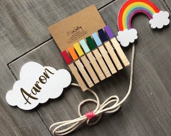 Personalized Cloud Kids Art Display, Kids Art Display, Children's Art Work Display, Rainbow room decoration, Photo Display, Kids Wall Art, c