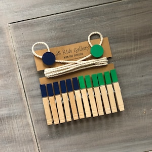 Blue and green Clothesline art display, Art work Display, baby boy onesie display, kids art work display, children&#39;s artwork display,