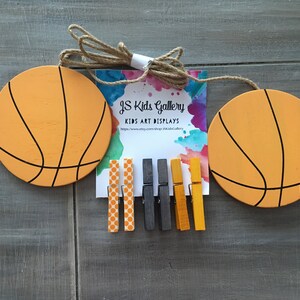 Basketball art display hanger, art work display, photo display, kids wall art, clothespins