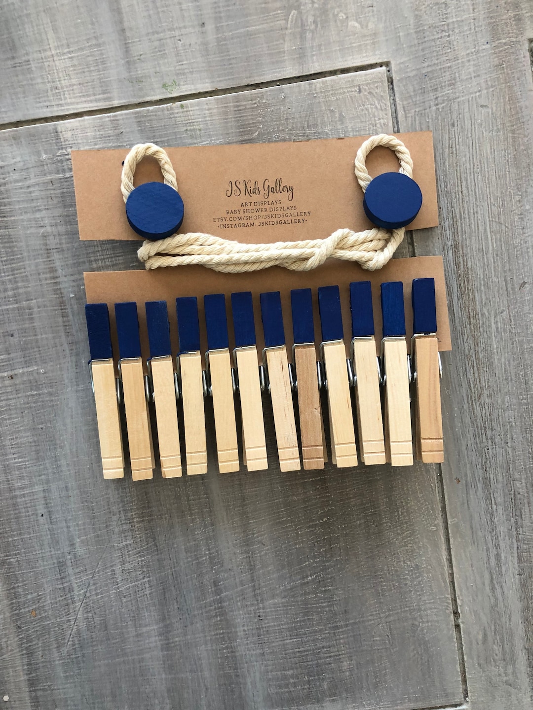 Navy Clothesline Art Display, Art Work Display, Baby Onesie Display