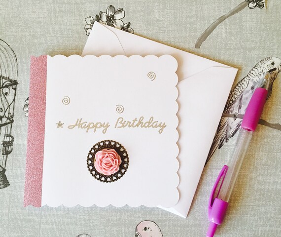 Items similar to Happy Birthday Card, Enamal Rose and Frame, Cards for ...