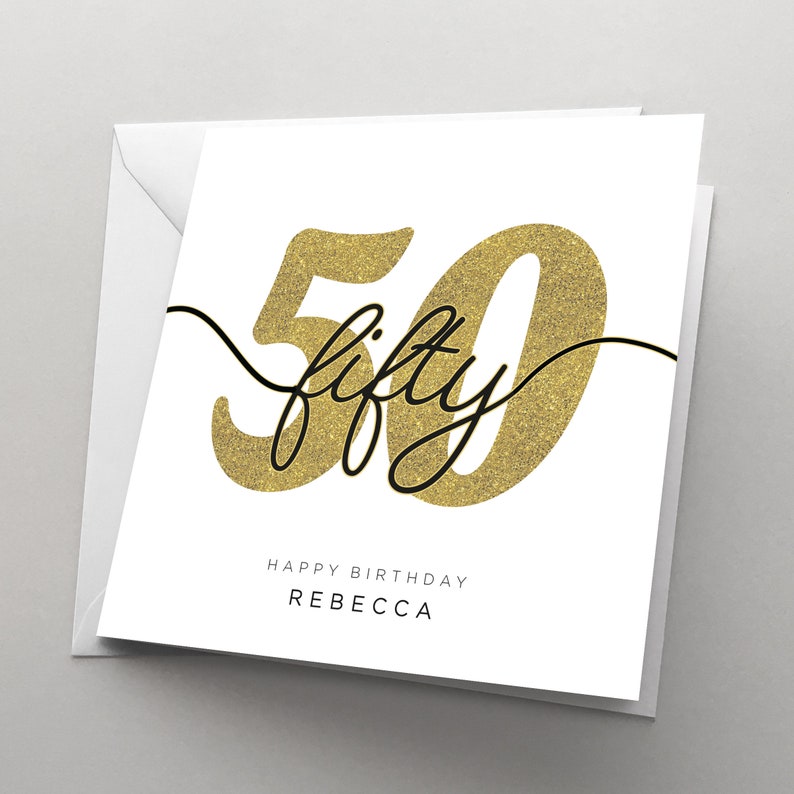 Personalised 50th Birthday Card for Her, Women, Sister, Wife, 50 Birthday Card, Card for Him , Girlfriend, Best Friend, Fifty, HBNA83 Gold