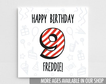 Personalised 9th Birthday Card 'Candy Stripe' Card, Ninth Birthday Card | 9 Birthday Card for Girl, Friend| 9 Birthday Card for Boy | HBNA14