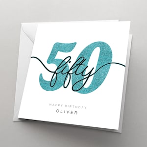 Personalised 50th Birthday Card for Her, Women, Sister, Wife, 50 Birthday Card, Card for Him , Girlfriend, Best Friend, Fifty, HBNA83 Turquoise